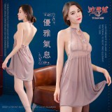 《YIRAN MEI》優雅氣息！削肩鏤空酥胸蕾絲柔紗睡衣﹝藕粉﹞