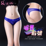 《AIMEI GIAREN》溫柔暗號！前交叉細帶滾邊蕾絲網紗中腰T字褲﹝寶藍﹞