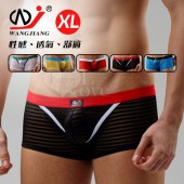【網將WJ】條紋網紗半透明性感平口褲﹝黑 XL﹞