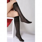 【Doyeah】方塊橫紋亮絲中統襪-黑底銀絲