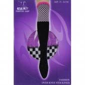 【郁庭靴下】黑白格時尚風膝上襪-紫