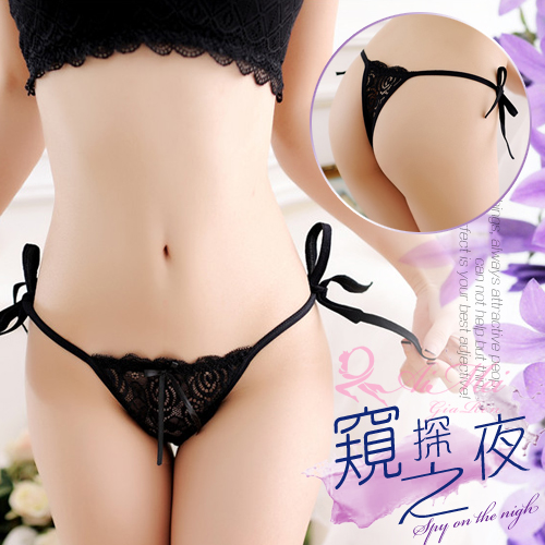 《AIMEI GIAREN》窺探之夜！誘人側綁帶蕾絲丁字褲﹝黑﹞