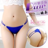 《AIMEI GIAREN》俏麗柔情！環扣絲滑鑽飾蝴蝶結露臀丁字褲﹝寶藍﹞
