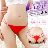 《AIMEI GIAREN》俏麗柔情！環扣絲滑鑽飾蝴蝶結露臀丁字褲﹝紅﹞