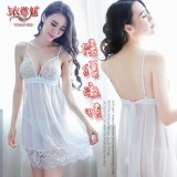 《YIRAN MEI》擄獲激情！浪漫深V露背蕾絲薄紗睡衣﹝白﹞