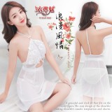 《YIRAN MEI》浪漫風情！削肩刺繡蕾絲可調背帶情趣睡衣﹝白﹞