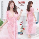 《YIRAN MEI》妙麗傾心！輕透蕾絲兩側開襟綁帶長睡裙﹝粉﹞