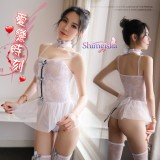 《SHIMEISHA》愛戀時刻！滾邊蕾絲蝴蝶結短紗裙網衣套裝﹝白﹞