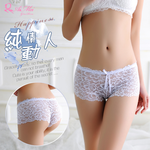 《AIMEI GIAREN》純情動人！緹花蕾絲透膚美型平角內褲﹝白﹞