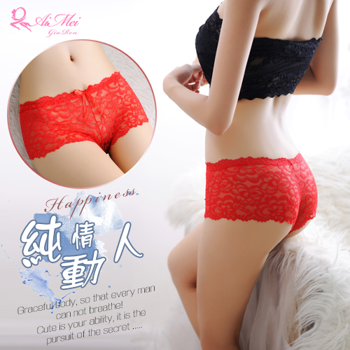 《AIMEI GIAREN》純情動人！緹花蕾絲透膚美型平角內褲﹝紅﹞