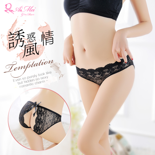 《AIMEI GIAREN》誘惑風情！花朵蕾絲蝴蝶結後開檔三角褲﹝黑﹞
