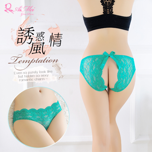 《AIMEI GIAREN》誘惑風情！花朵蕾絲蝴蝶結後開檔三角褲﹝綠﹞