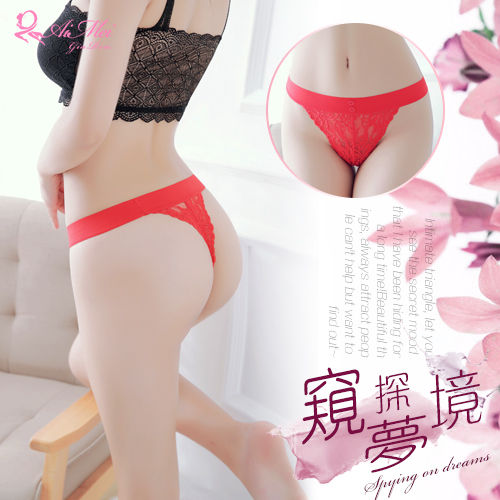 《AIMEI GIAREN》窺探夢境！彈力腰帶小鈕扣蕾絲T字褲﹝紅﹞