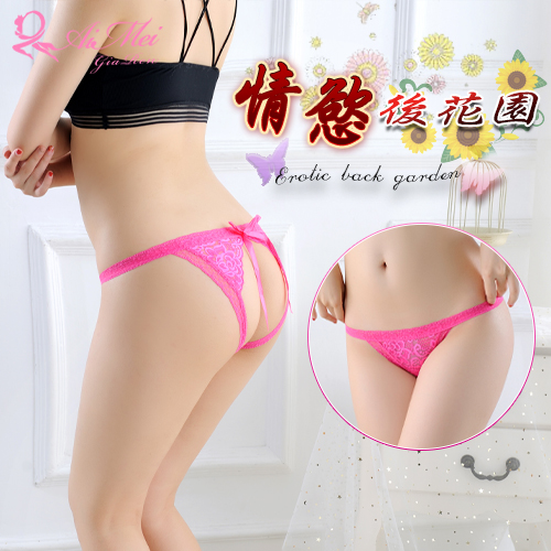 《AIMEI GIAREN》情慾後花園！免脫蝴蝶結繡花蕾絲中腰開襠褲﹝玫紅﹞