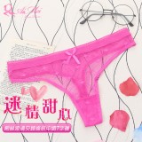 《AIMEI GIAREN》迷情甜心！網紗滾邊交錯條紋中腰T字褲﹝玫紅﹞