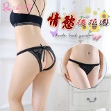 《AIMEI GIAREN》情慾後花園！免脫蝴蝶結繡花蕾絲中腰開襠褲﹝黑﹞
