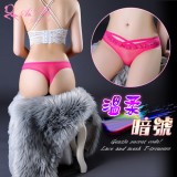 《AIMEI GIAREN》溫柔暗號！前交叉細帶滾邊蕾絲網紗中腰T字褲﹝玫紅﹞