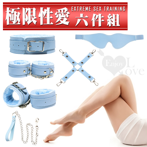 SM遊戲 ‧ 極限性愛調教 毛絨/皮革道具六件組﹝淺藍﹞