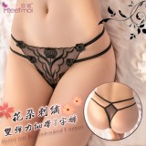 《FEE ET MOI》神秘地帶花朵刺繡雙彈力細帶T字褲﹝黑﹞