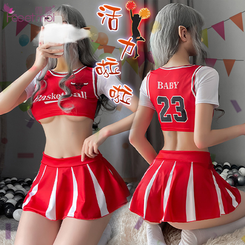 《FEE ET MOI》啦啦隊角色扮演服！包胸短上衣仿百褶短裙四件式套裝﹝紅白﹞