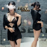 情趣睡衣！三點式綁帶比基尼薄紗外罩衫四件式套裝