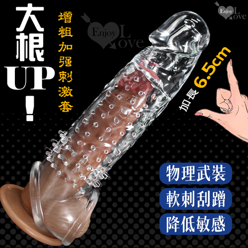 大根UP!雙重束精/軟刺凸點 增粗加強刺激套 - 前端實心加長6.5cm﹝透明白﹞*