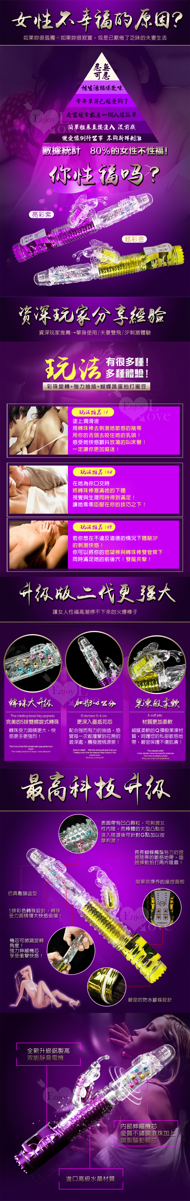 招蜂引蝶‧多功能正逆轉懸浮彩珠伸縮按摩棒﹝亮彩紫﹞