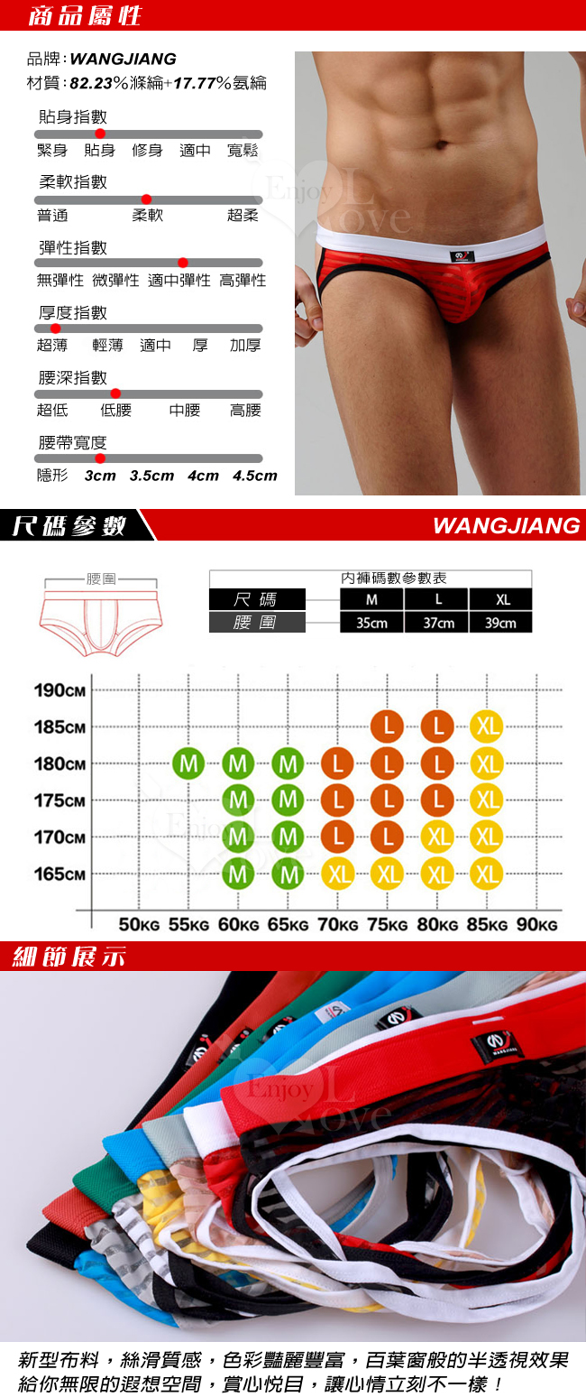 【網將WJ】條紋網紗半透明性感露臀造型褲﹝紅 M﹞