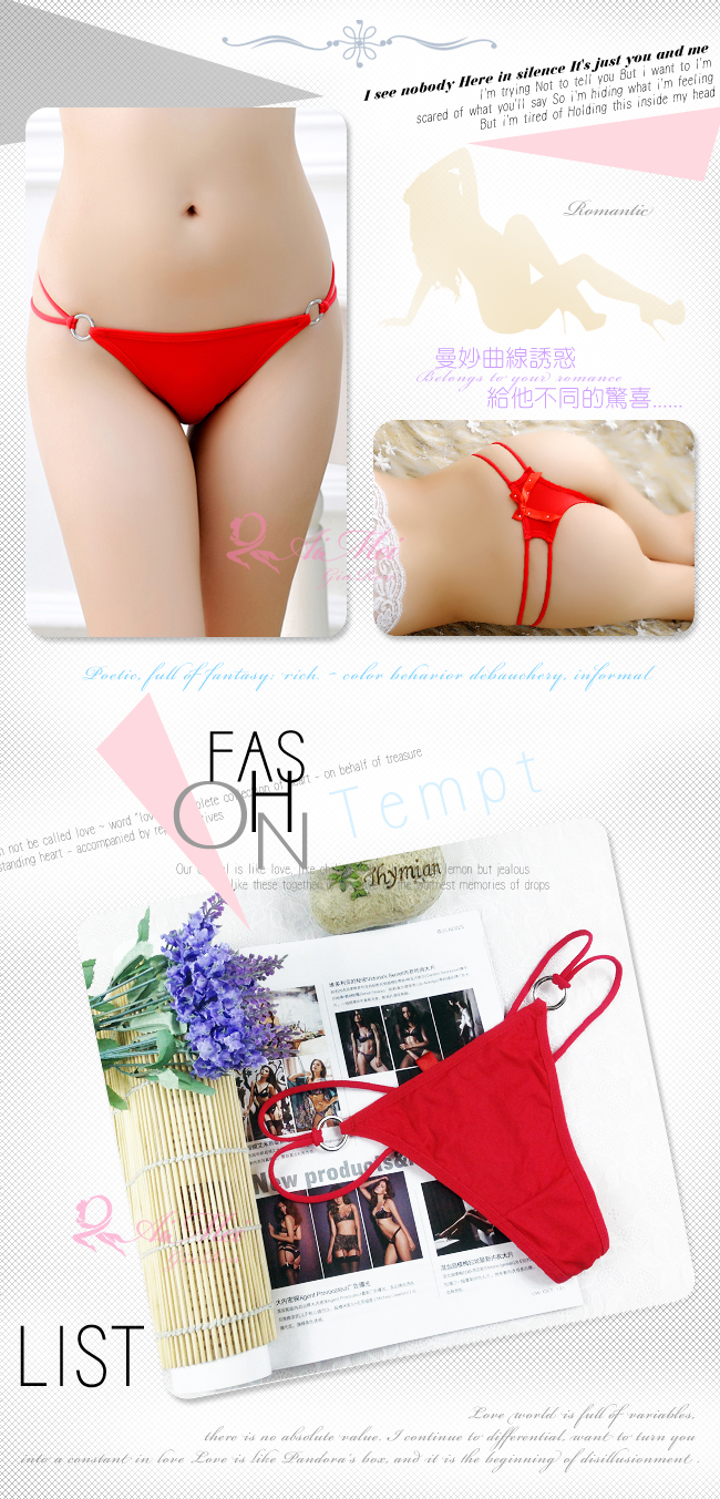 《AIMEI GIAREN》俏麗柔情！環扣絲滑鑽飾蝴蝶結露臀丁字褲﹝紅﹞