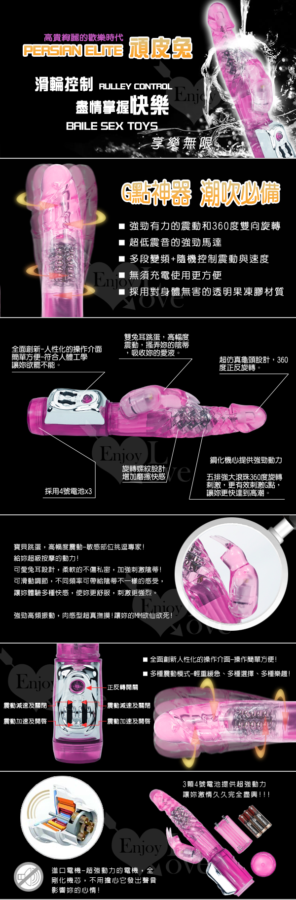 PERSIAN ELITE 頑皮兔‧小鋼珠旋轉電動按摩棒﹝粉﹞