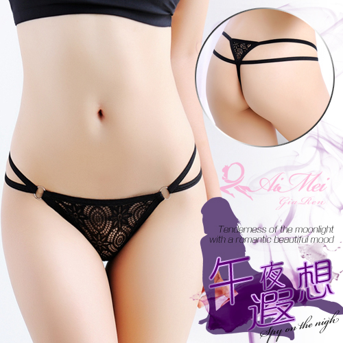 《AIMEI GIAREN》午夜遐想！蕾絲雙細帶環扣丁字褲﹝黑﹞
